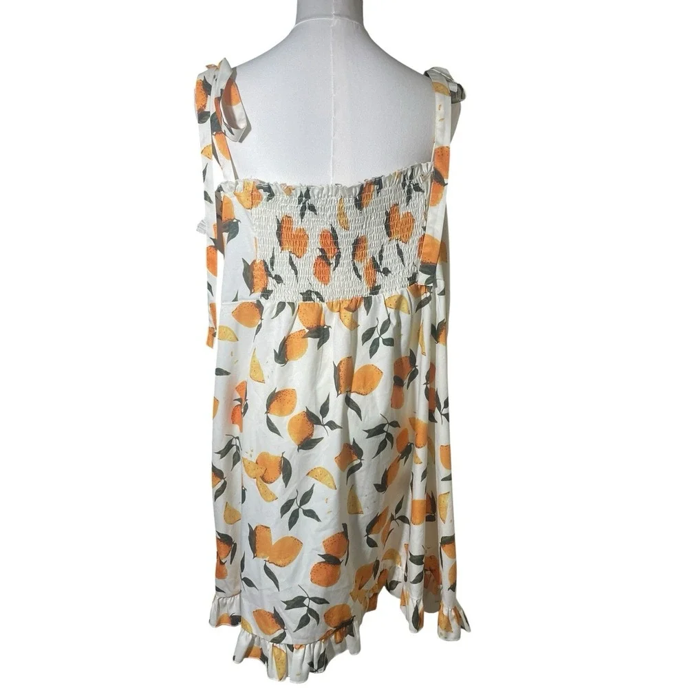 Cider Women's 2X Satin Lemon Print Coquette Cottagecore Ruffle Hem Dress